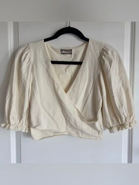Urban Outfitters Cream Puff-Sleeve Wrap Top